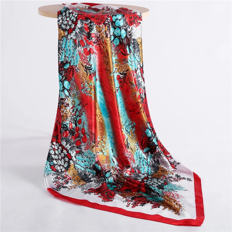 

Designer 2019 Women Scarf Silk Shawl Floral Foulard Female Hijab Large Square Bandana Lady's Pashmina Head Band Scarves