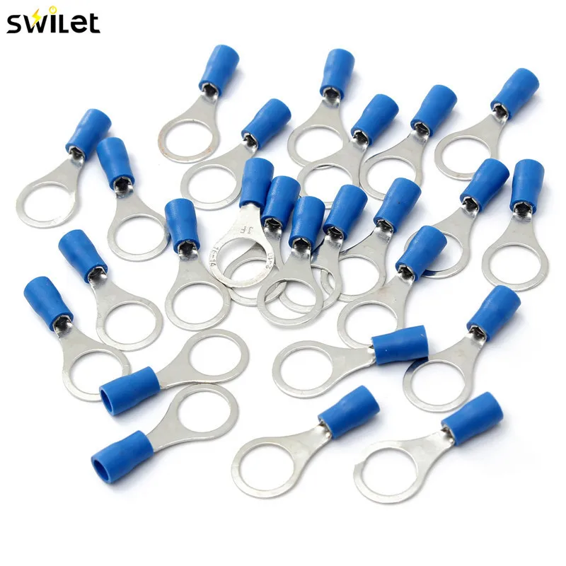 

SWILET 25Pcs Blue Rubber PVC Terminals Crimp Ring Connector RC Fit 1.5-2.5mm2 16-14AWG Electrical Wire Cable Connection