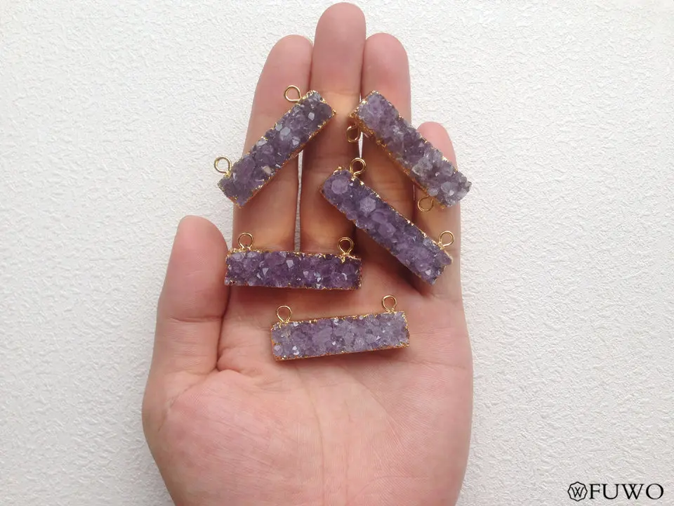 Double Bails Amethyst Bar Pendant 12
