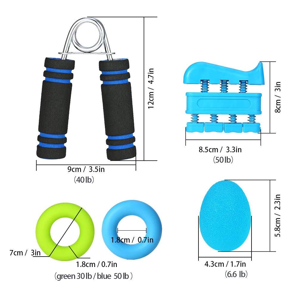 Tomshoo Многофункциональная рукоятка, усилитель запястья, носилки для пальцев, мяч+ 2 кольца для укрепления, набор для упражнений на руку и палец