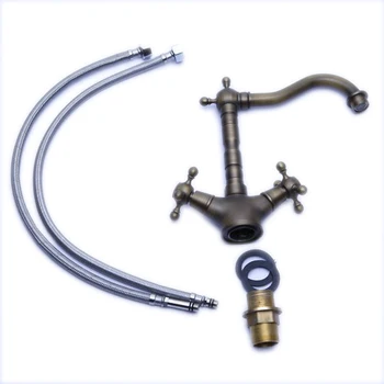 

Wholesale New Two Handle Antique Brass Kitchen Sink Faucet with Swivel Spout Antique Brass