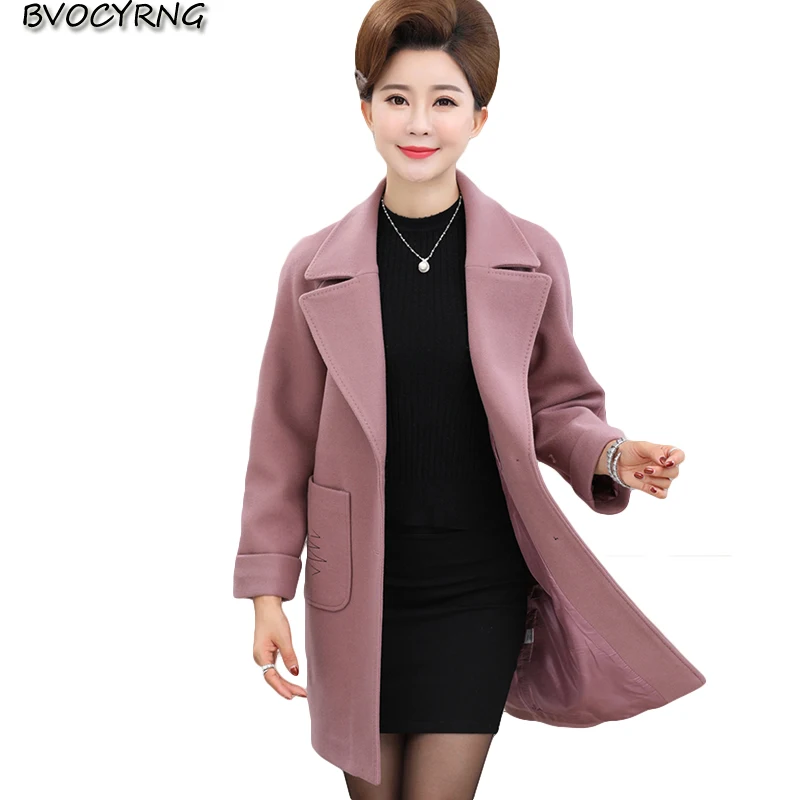

2018 Plus Size Women's Spring Autumn Coat New Female Winter Wool Parka Long Ladies Middle-aged Leisure Jacket Slim Coat K0041