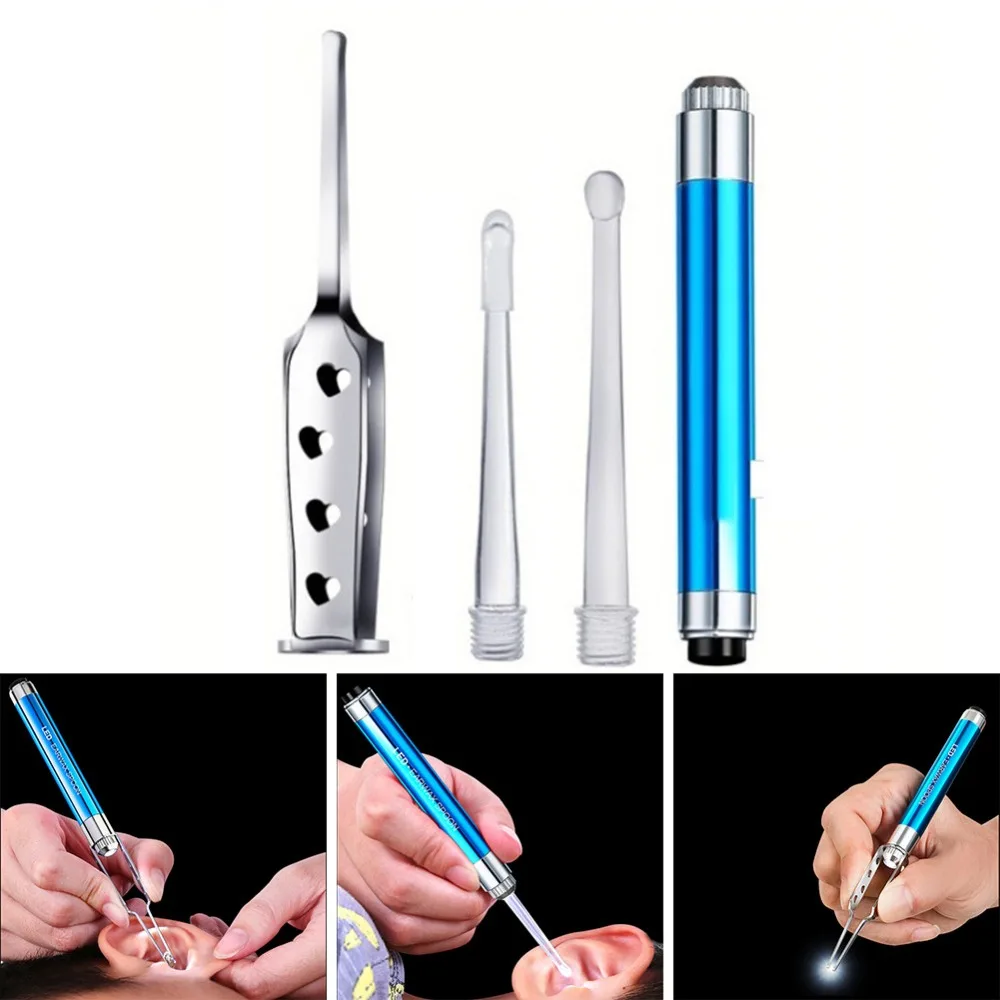 

Ear Cleaner LED Flashlight Ear Wax Removal Tool with Silicone Soft Spoon Earpick Cleaning Health Care Ear Care Tool Random Color