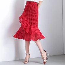Новая весенне-летняя юбка с принтом Женская эластичная талия шифоновая юбка в горошек русалки