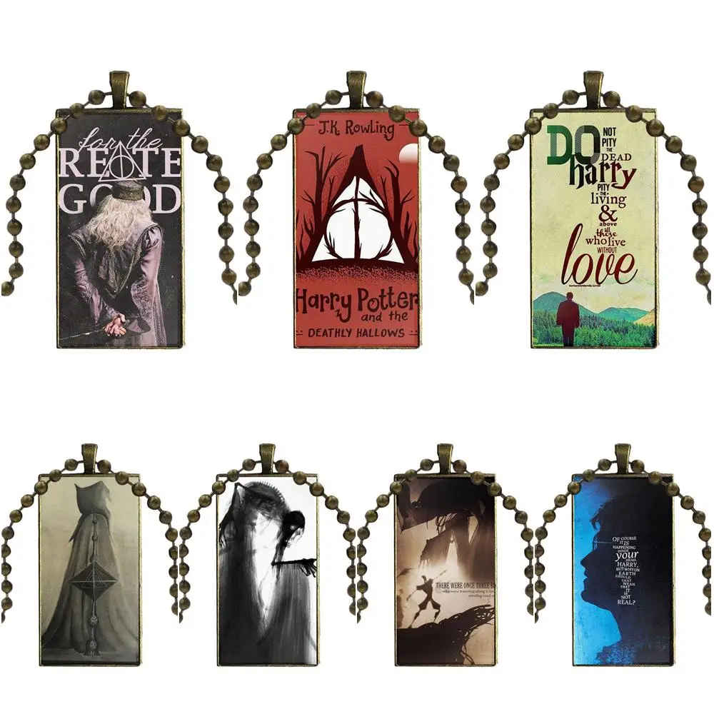 

EJ Glaze For Women Gift Fashion Glass Cabochon Pendant Rectangle Necklace Choker Necklace Jewelry The Deathly Hallows
