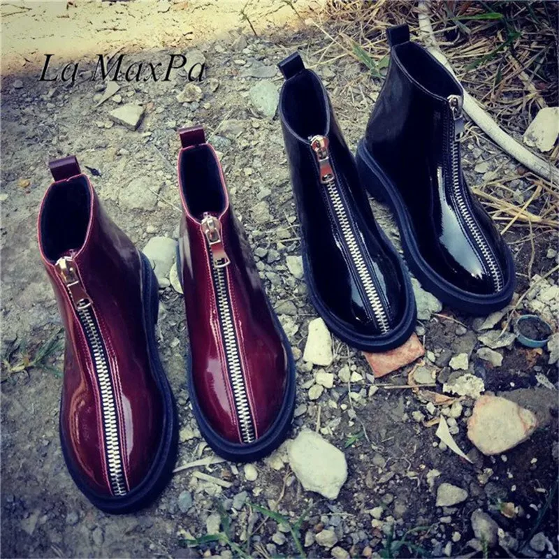 

Fashion Martin Botas Women Comfortable Chunky Heels Front Zipper Ankle Boots Round Toe Shoes Autumn Winter fashion trendy style