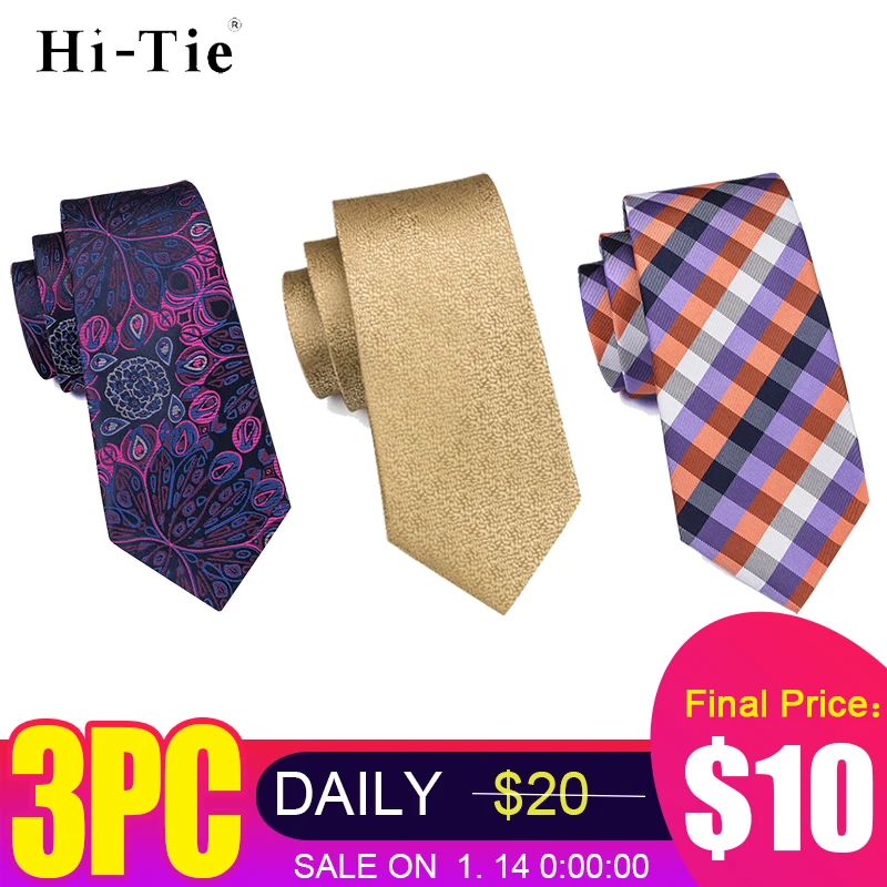 Hi Tie Роскошный 100% шелковый галстук брендовый дизайнерский золотой цветочный