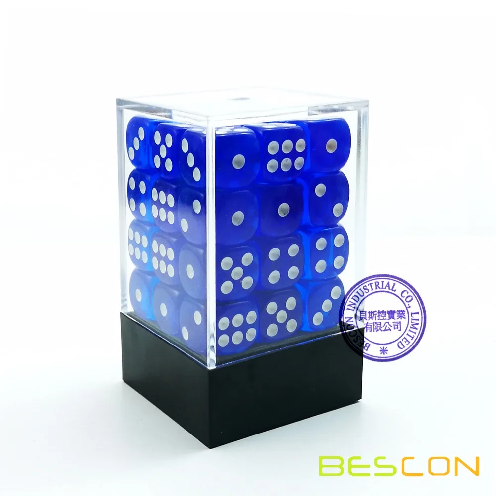 Bild von Bescon 12mm 6 Sided Dice 36 in Brick Box, 12mm Six Sided Die (36) Block of Dice, Translucent Royal Blue with White Pips