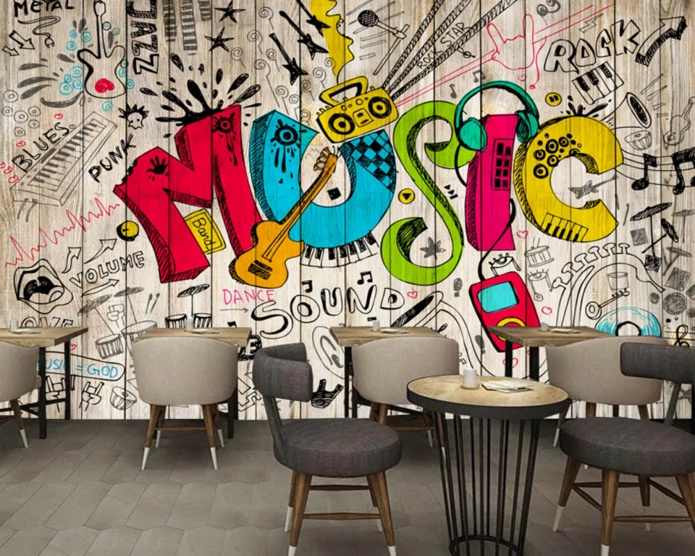 

Custom 3D Graffiti Wallpaper Restaurant Mural Ancient Retro Hand-Painted Graffiti Music Bar Wallpaper Cafe Mural