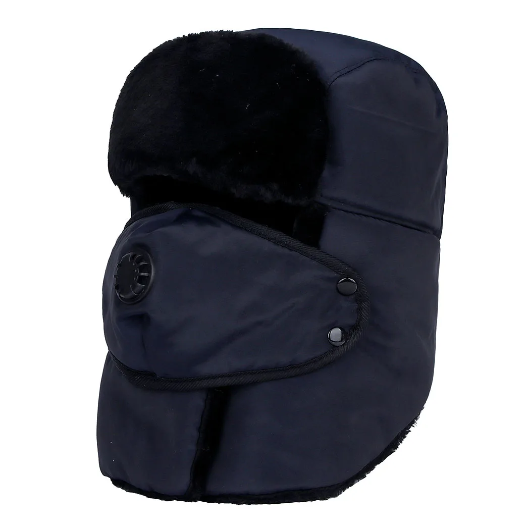 Женская зимняя шапка-бомбер, Мужская меховая теплая утолщенная ушанка, зимние шапки для женщин, модная шапка-бомбер, шапка-ушанка, Лыжная шапка - Цвет: Cadetblue