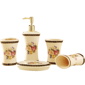 

Sanitary ware set gift bathroom accessories Peony ceramic bathroom five-piece bathroom set LO88212