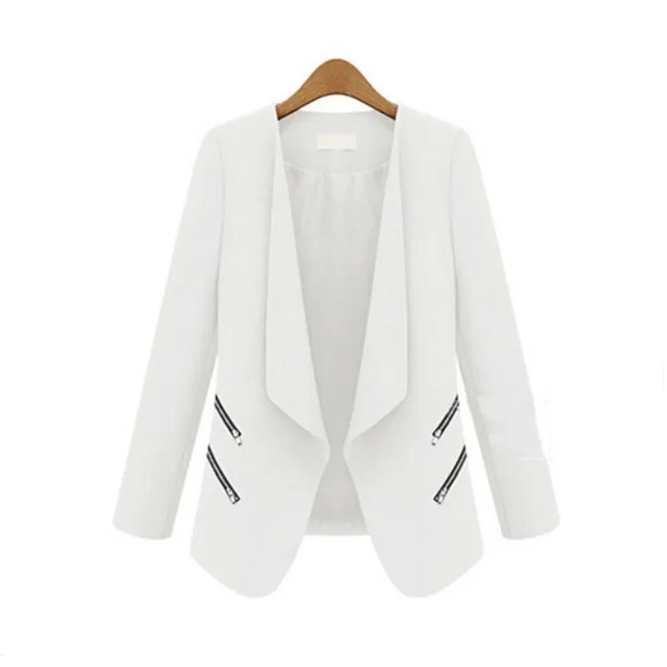 

Ladies Blazer Long Personality Zipper Pocket Slim Suit Jackets Female Autumn Long Sleeve Slim Cardigan Blazer