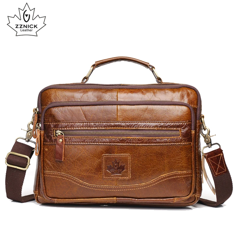 

Men's Satchel Genuine Leather Shoulder Bags For Men Vintage Wax Leather Messenger Bag Flap Pocke Briefcase 2018 New ZZNICK
