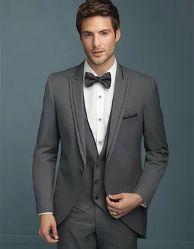 

2017 The New Design Suit For Groom Wedding Suits Gray Wool Bleed Custom Made Pesked Lapel Groom Wear (jacket+pant+ Vest)