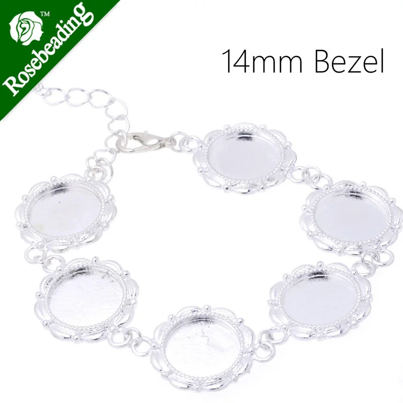 

Round Bracelet Blanks with Chain and Clasp,6 pcs 14mm Round Bezel,Zinc Alloy filled,shine Silver,length:23cm,5pcs/lot-C3983