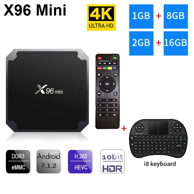 X96 Мини Android 7,1 tv box 2 Гб 16 Гб Amlogic 1 ГБ 8 ГБ S905W четырехъядерный ТВ коробка 2,4 ГГц WiFi X96mini Smart set top box 4K медиаплеер