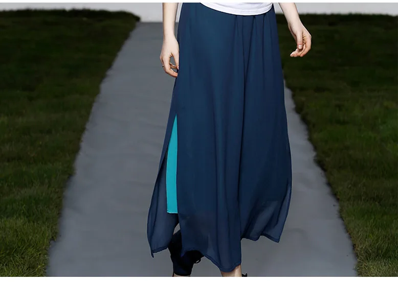 Лето, новое мода настроить Размеры 3xs-10xl See Through Цвет блока шифоновая юбка пикантные женские с боковыми Длинная юбка макси