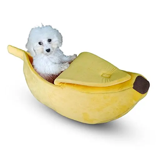  Hot Cute Pet Dog Cat Bed Banana Shape Fluffy Warm Soft Plush Home Bed (S)