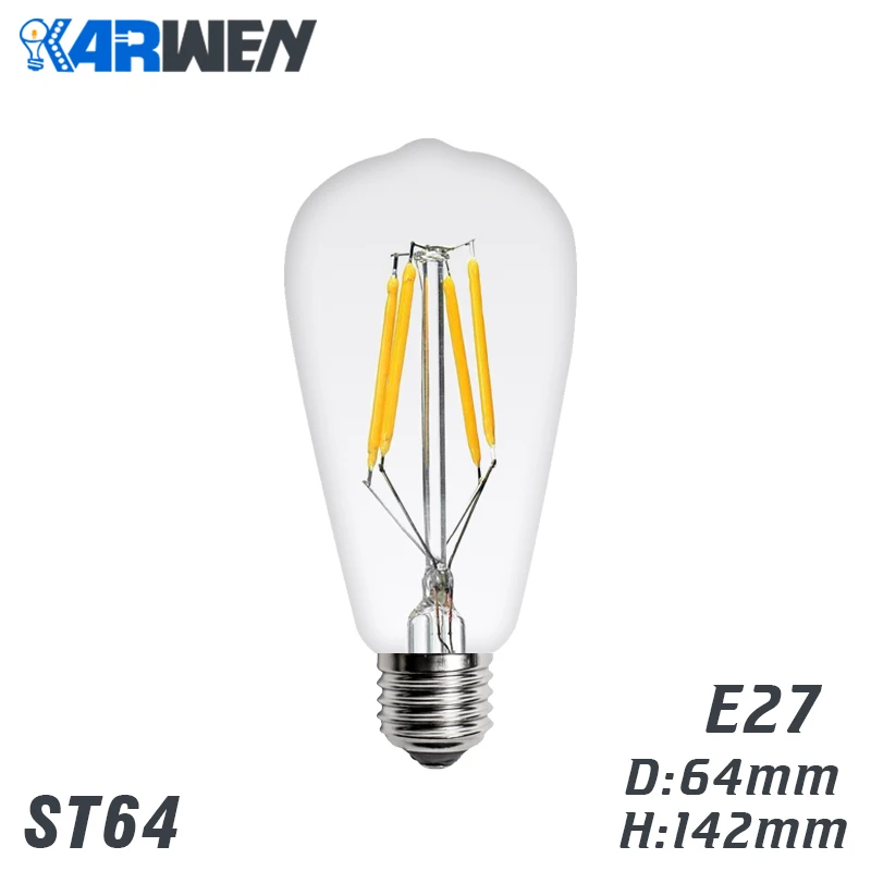 KARWEN светодиодный Эдисон лампы E27 E14 Винтаж светодиодный нити светильник 220V 2W 4W 6W 8W ST64 G80 G95 T45 A60 Ретро Светодиодная лампа накаливания