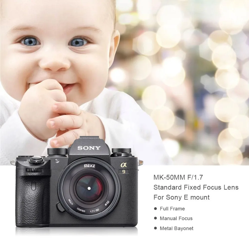 Meike 50 мм F1.7 объектив с ручным фокусом для sony Full Frame E-mount беззеркальная камера A6300 A6000 A6500 NEX3 NEX7 A7 A7II A7RIII