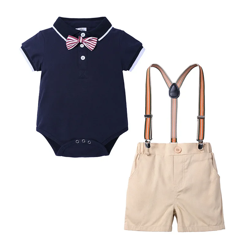 Одежда для новорожденных г. Летний комплект одежды для маленьких мальчиков, комбинезон+ комбинезон, детский костюм из 2 предметов, комплект одежды для малышей, Одежда для младенцев - Цвет: Navy blue