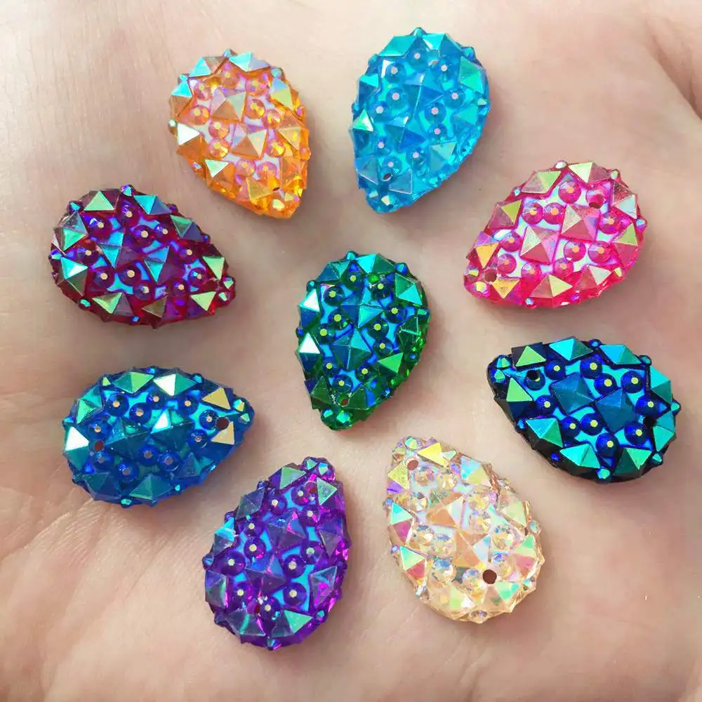 

DIY 20Pcs AB Resin Drop Crocodile Skin Flatback Rhinestone Wedding 2 Hole Button F286