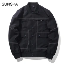 SUNSPA 2018 Spring Autumn Jacket Mens Bomber Jacket Men Jaqueta Masculino Covered Button Placket Rib Slleeve Casual Jacket M-3XL