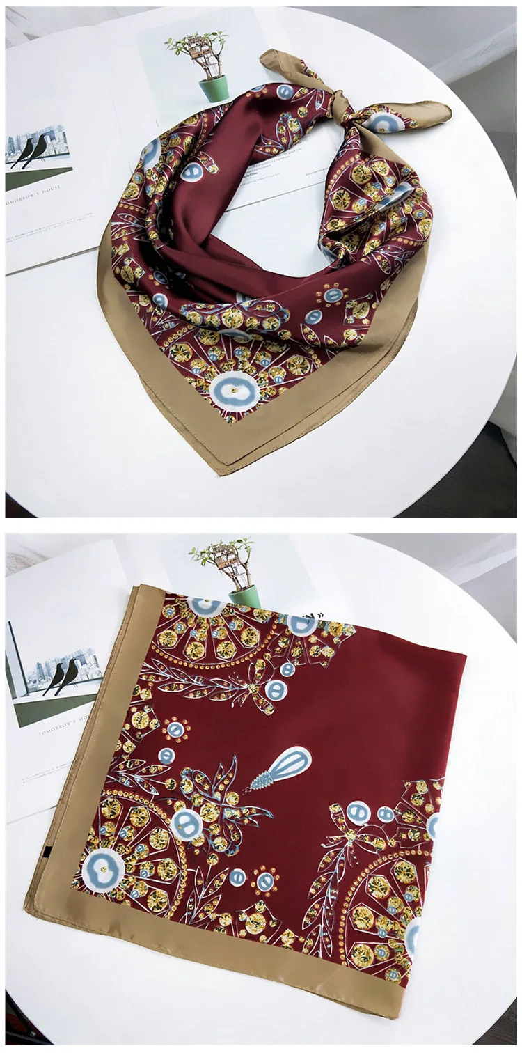 24 дизайна принта Бандана с цветочным рисунком квадратный шарф для дам Модный Шелковый платок для волос женская сумка Sjaal(Размер: 70*70 см