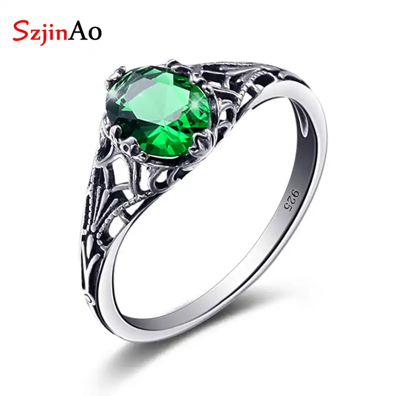 Szjinao Emerald Ring Women Bulgaria Jewelry Vintage Charms 925