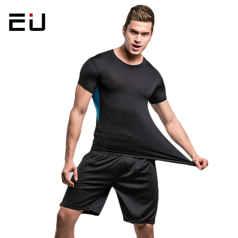 EU Mens Running Sets Men Shorts Sleeve Sport Suits Running Fitness Gym
