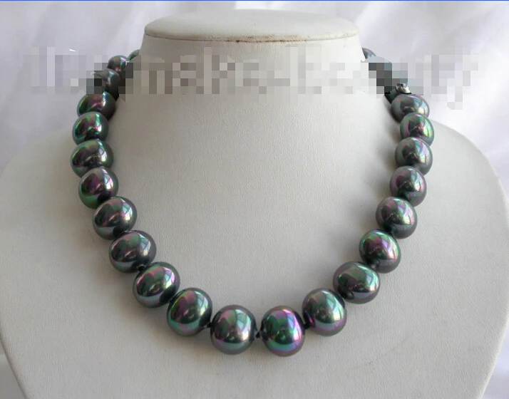 

Free shipping >>>>>>stunning big 15mm baroque black south sea shell pearl necklace h425