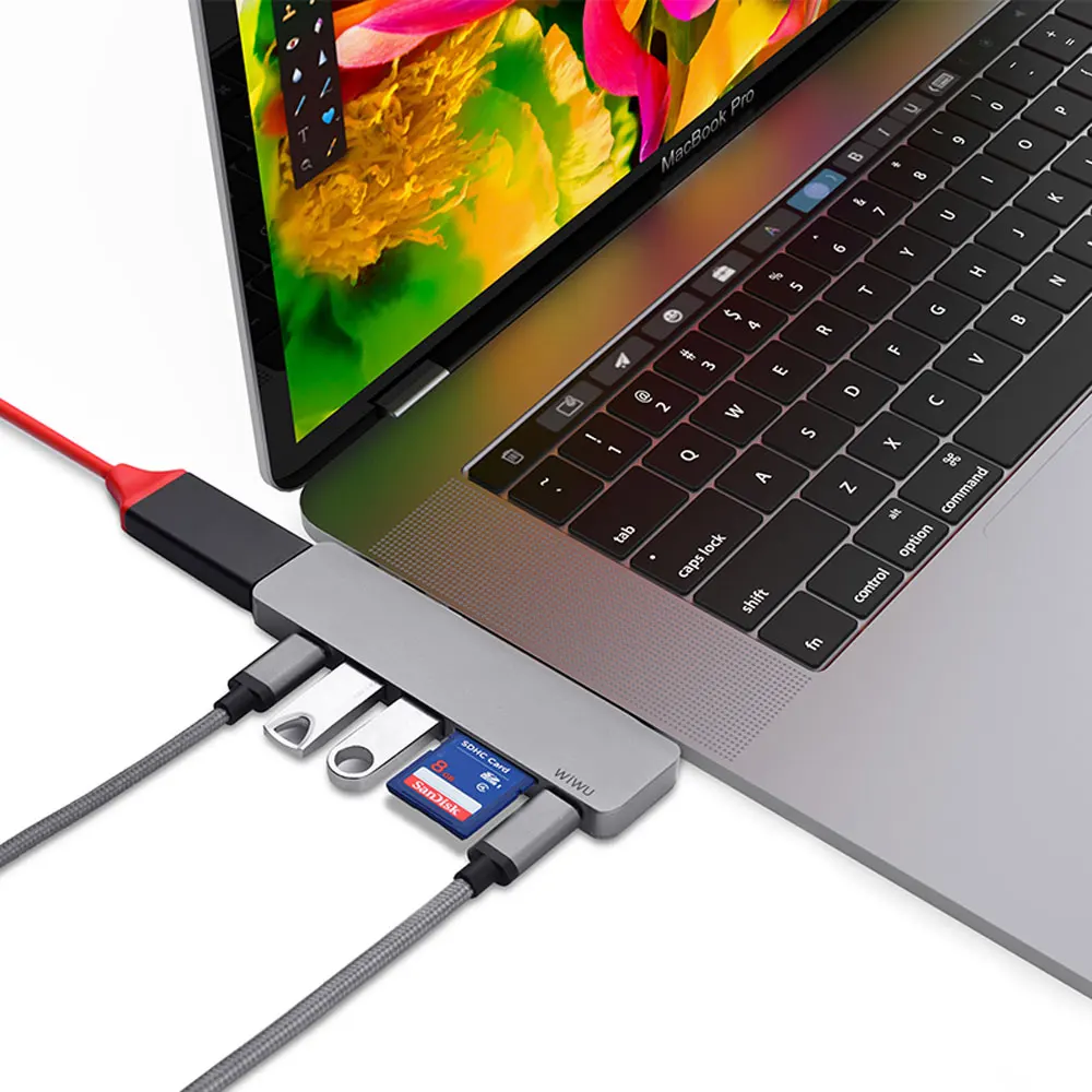 WIWU usb-хаб 7 в 1 type-C Hub 3,0 Dual type-C для Macbook Pro USB-C адаптер с HDMI 4K видео PD карта чтения SD/TF 3,0 USB порт