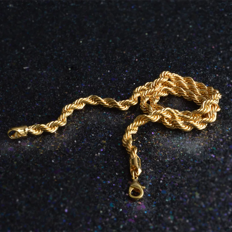 OMHXZJ, индивидуальные модные вечерние женские и девичьи свадебные подарки, золотая цепочка 6 мм, 18 К, Золотая цепочка, ожерелье NC157