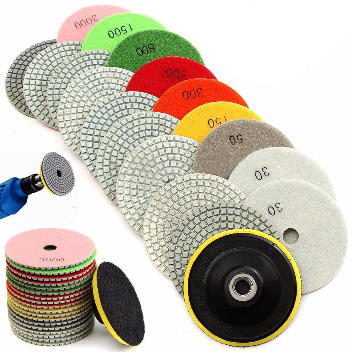 19pcs 4inch Wet/Dry Diamond Polishing Pads For Granite Marble Concrete Stone Polishing Tools
