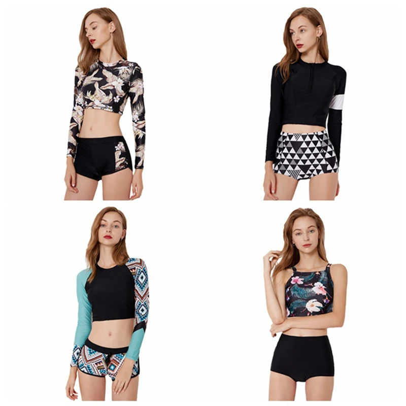 اثنين قطعة دعوى تصفح ملابس السباحة النساء طفح الحرس تصفح لباس سباحة الحرس الملابس انقسام الصدرية سادة طويلة/قصيرة الأكمام ملابس السباحة