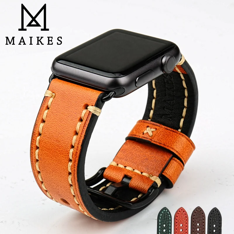 Кожаный ремешок MAIKES для Apple Watch Band 42 мм 38 мм/44 40 series 4/3/2/1 все модели iWatch браслет