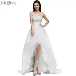 MisShow 2018 Высокая Низкая Тюль Кружева свадебное платье Индивидуальные плюс Размеры без бретелек пляж Свадебное платье 2 цвета Vestido De Noiva