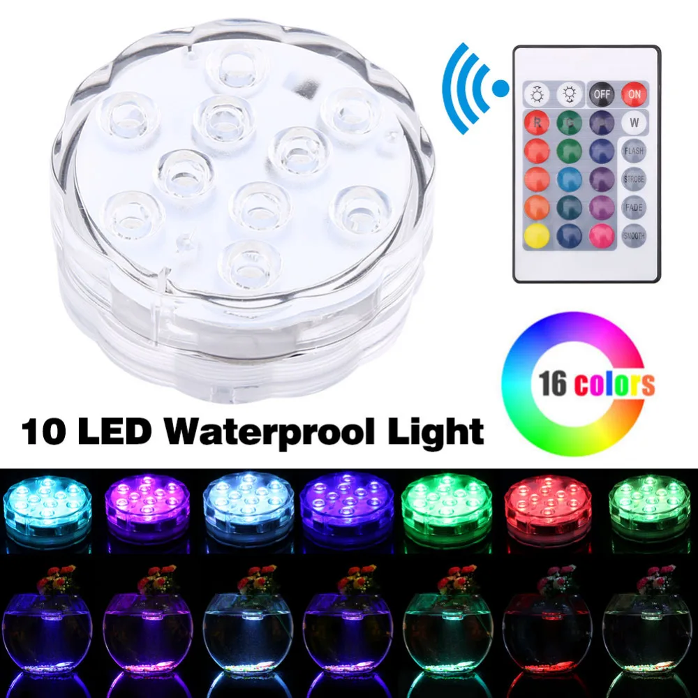 

VGEBY 1 Set 10 LEDs Multicolor Waterproof Light RGB for Vase Wedding Party Submersible Fish Tank Decoration