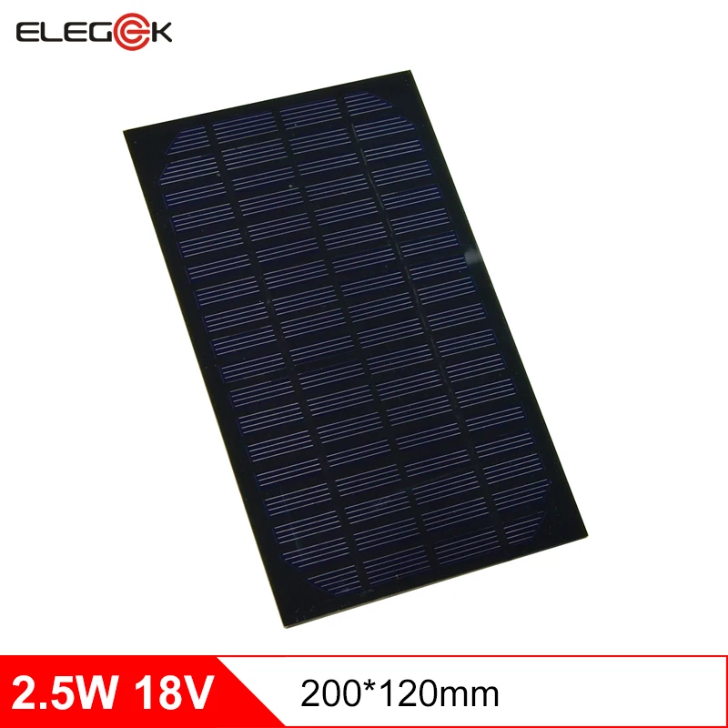 

ELEGEEK 2.5W 18V Solar Cell Panel Monocrystalline Solar Panel Charging for 12V Battery DIY Solar Panel Charger 200*120mm