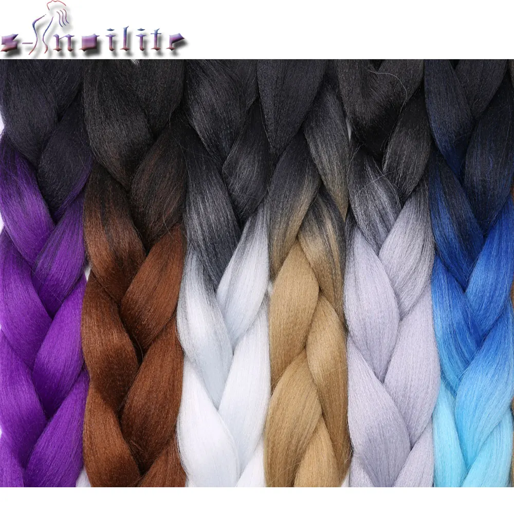 

S-noilite 24 Inch Ombre Jumbo Braids Synthetic Braiding Crochet Blonde Pink Blue Grey Hair Extensions