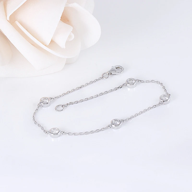 Женский браслет DovEggs из белого золота 14 к 585 пробы 0 5 см 3 мм F Color VVS Moissanite длина 17