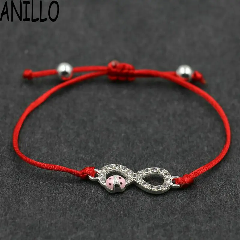 

ANILLO Women Infinity 8 Red Rope Thread String Bracelet Lucky Braided Cubic Zirconia Beetle Bracelet Adjustable Charms Jewelry