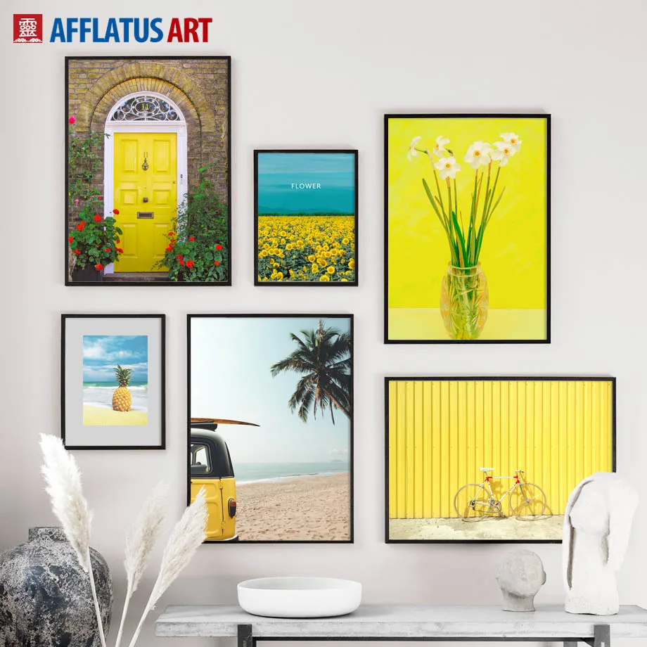 

Yellow Pineapple Sunflower Bus Sea Beach Wall Art Canvas Painting Nordic Posters And Prints Wall Pictures For Living Room Decor