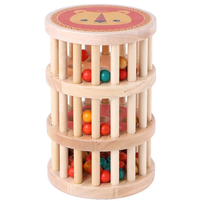  Wooden falling beads baby early education grasping rattle roller eyesight pursuit training children