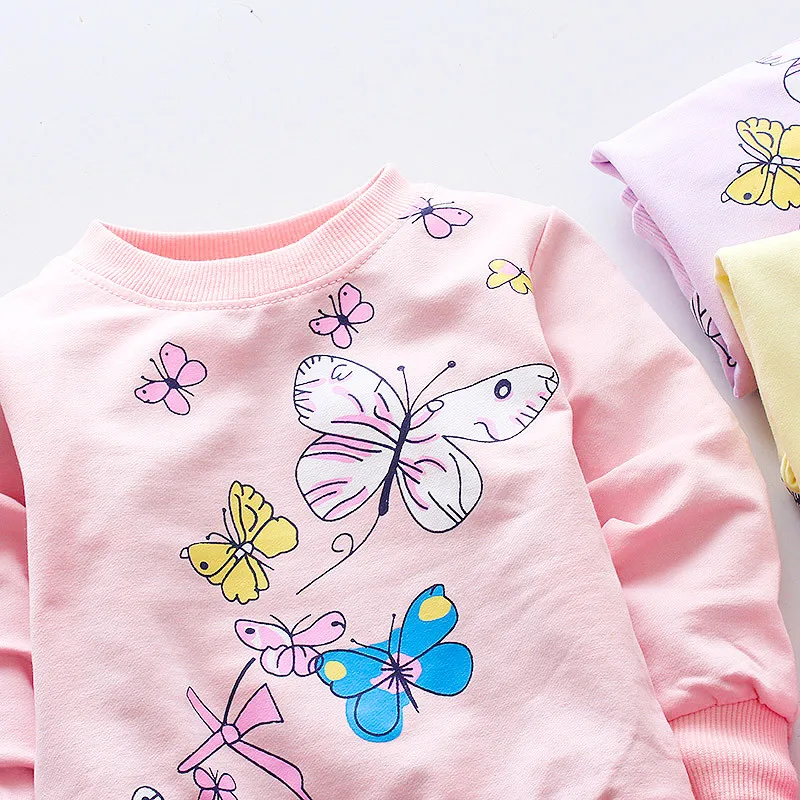 Хлопковые футболки для девочек; милые футболки с бабочками для девочек; футболка с длинными рукавами для маленьких девочек; спортивные рубашки; одежда для малышей; осенний стиль