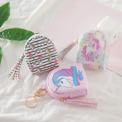 

Fashion Women PU Unicorn Mini Wallet Card Key Holder Zip Coin Purse Clutch Bags
