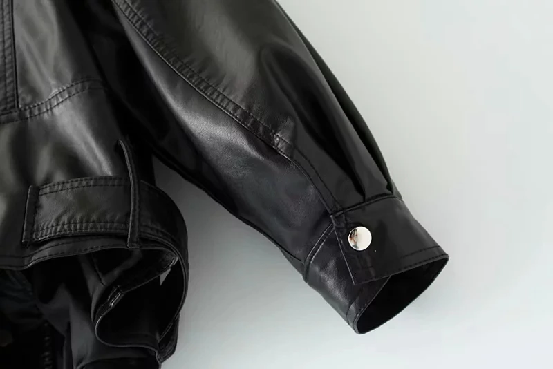 Aelegantmis размера плюс свободные из искусственной кожи Куртка Для женщин из PU искусственной мягкой кожи; байкерская куртка дамы Повседневное черная верхняя одежда