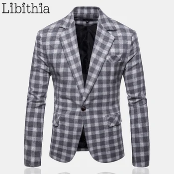 Ceny Mężczyzna Na Co Dzień Marynarki Plaid Luksusowe Jeden Przycisk Strona Blazer Mężczyzn Tuxedo Sukienka ślubne Wysokiej Jakości Ubrania Męskie Czarny Szary Niebieski T268