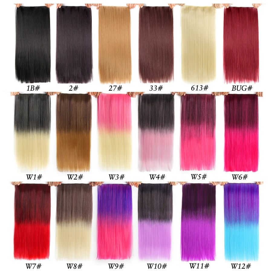 Alileader, 22 дюйма, 120 г, длинные прямые волосы для наращивания, Черные искусственные накладные синтетические накладные волосы, фиолетовые, 26 цветов, доступны Омбре, заколки