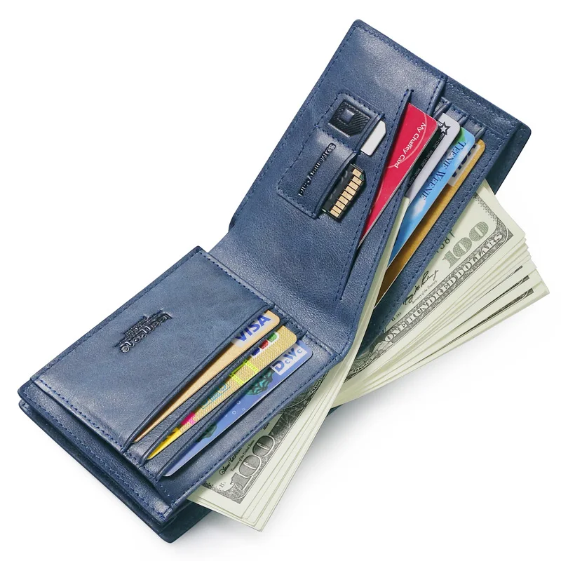  teemzone New Men's Genuine Leather Cowhide Bifold Slim Horizontal Wallet Credit Card Holder Cash Receipt Holder ID Window Q437 